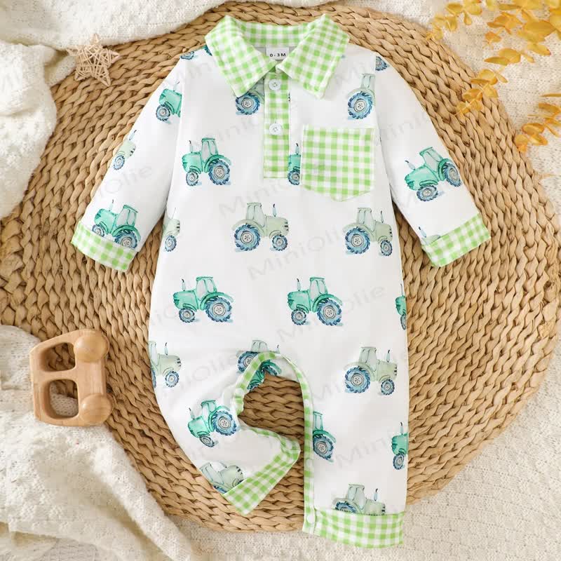 Baby Jungen Plaid mit Traktor- Strampler - Weiß - 12-18M - image 1
