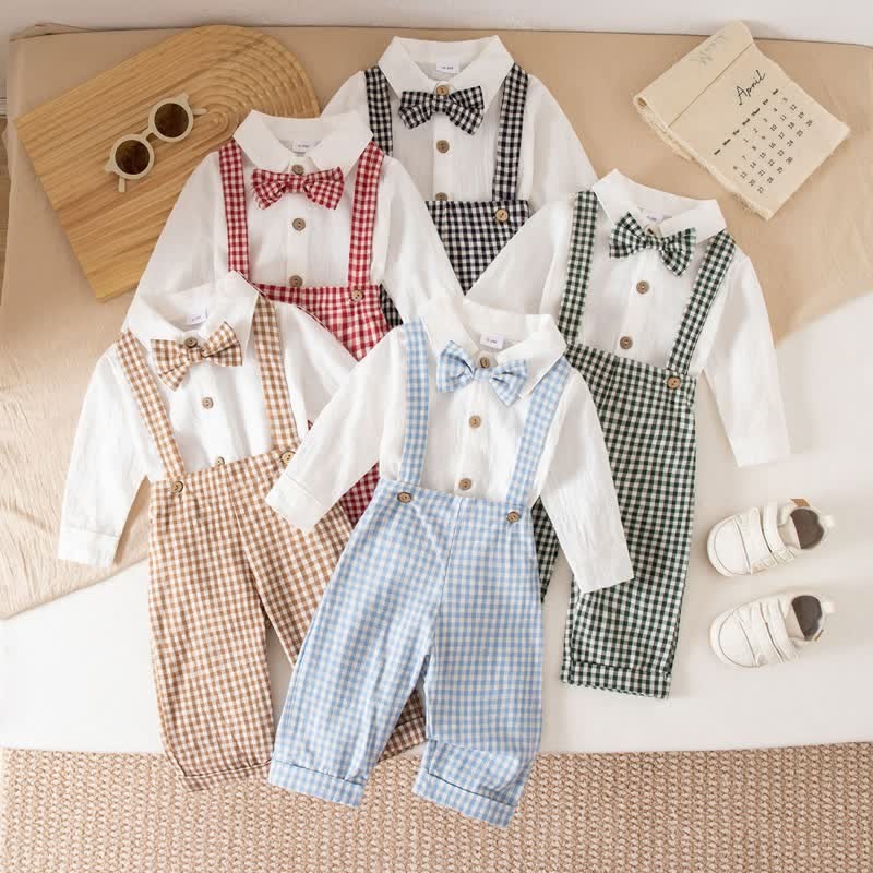 Baby Jungen Gentleman Plaid Bodysuit Overalls 2-teiliges Set - image 1