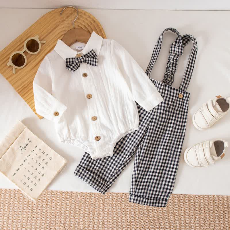 Baby Jungen Gentleman Plaid Bodysuit Overalls 2-teiliges Set - Schwarz - 12-18M - image 4