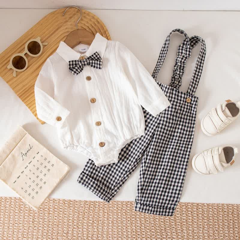 Baby Jungen Gentleman Plaid Bodysuit Overalls 2-teiliges Set - Schwarz - 12-18M - image 4