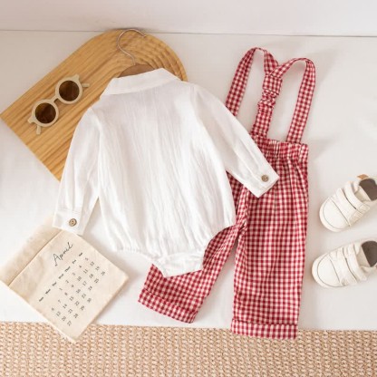 Baby Jungen Gentleman Plaid Bodysuit Overalls 2-teiliges Set - image 14