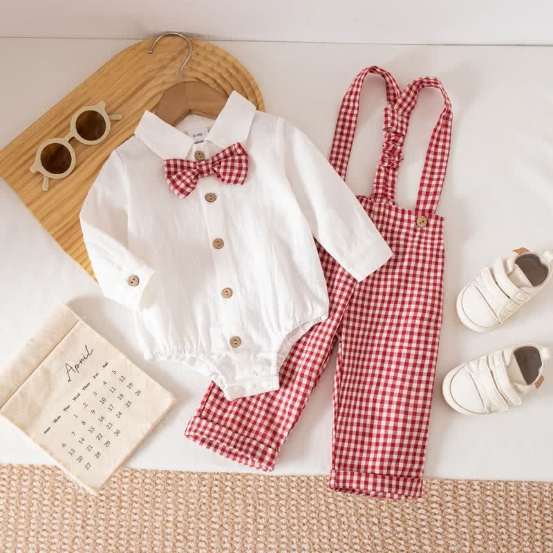 Baby Jungen Gentleman Plaid Bodysuit Overalls 2-teiliges Set - Rot - 12-18M - image 13