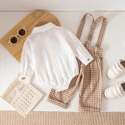 Baby Jungen Gentleman Plaid Bodysuit Overalls 2-teiliges Set - image 16