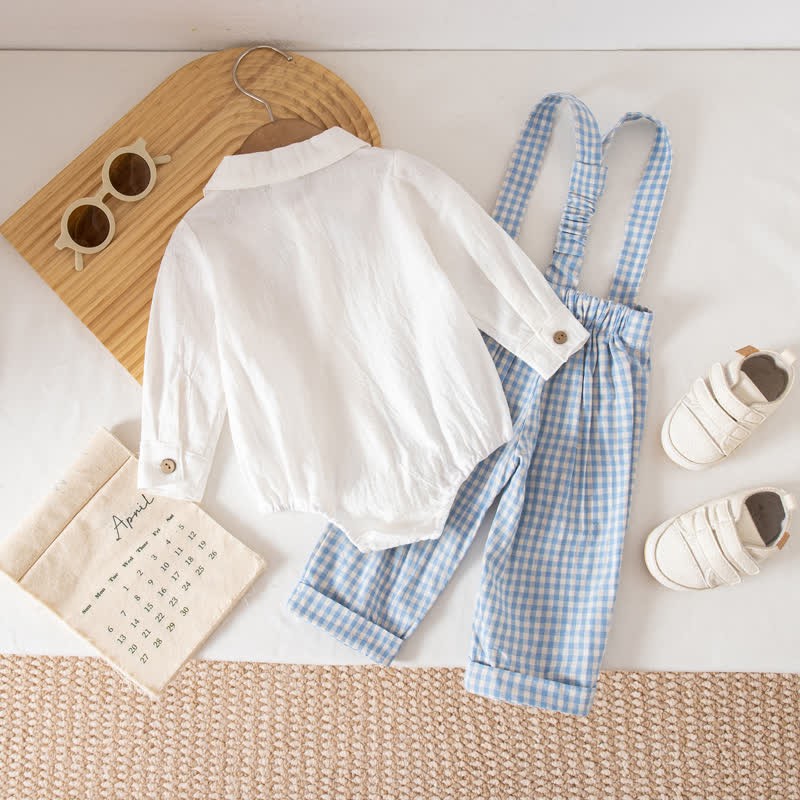 Baby Jungen Gentleman Plaid Bodysuit Overalls 2-teiliges Set - image 3