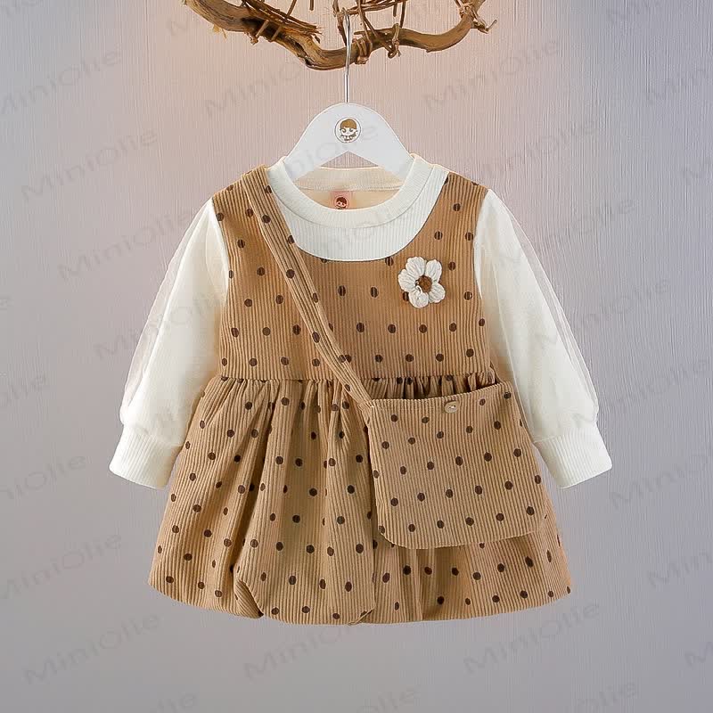 Baby Kleinkind Punkt Fake 2pcs Kleid mit Tasche - Khaki - 3-5J - image 1
