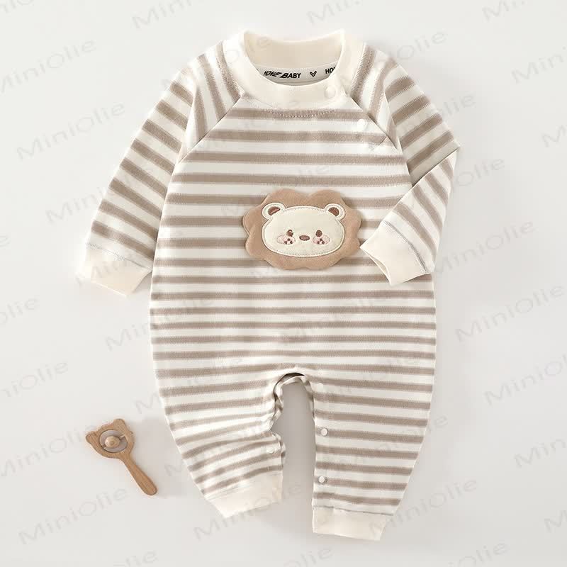Streifen Strampler mit Bär -Patch für Baby - Khaki - 18-24M - image 2