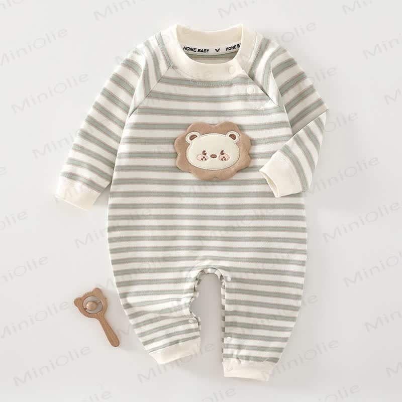 Streifen Strampler mit Bär -Patch für Baby - Grün - 18-24M - image 10