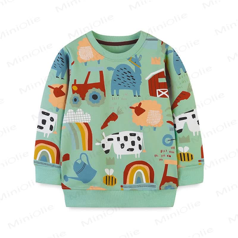 Kind Boy Cartoon Abstrakte Bauernhoftiere Sweatshirt - Grün - 7Y - image 1