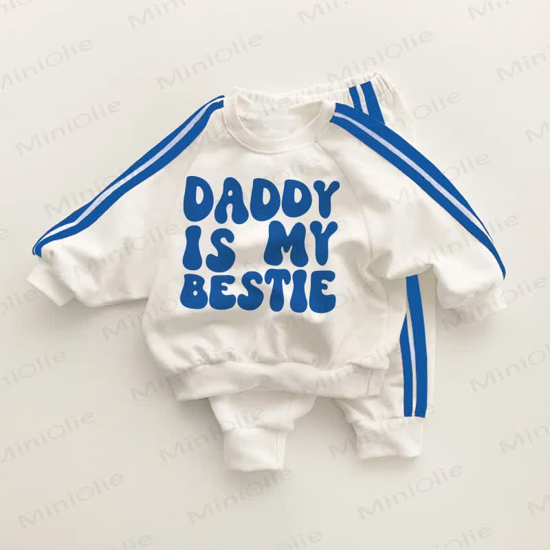 DADDY IS MY BESTIE Baby Kleinkind Blau Streifen 2-teiliges Set - Weiß&Blau - 3-5J - image 1