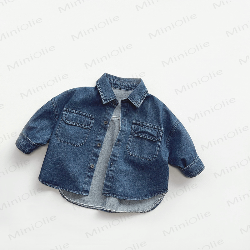 Einfarbig Denim mit Revers für Kleinkind - Blau - 8Y - image 1