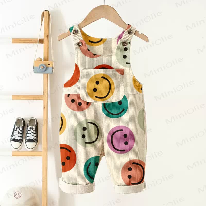 Baby Kleinkind Bunt Smiley Gesicht Cord Overalls  - Beige - 3-5J - image 1