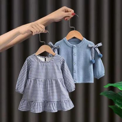 Plaid Kleid und Strickjacke für Baby und Kleinkind - image 2