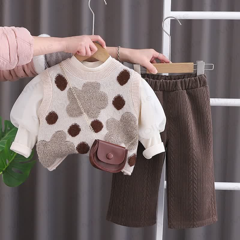 Baby Kleinkind Mädchen Punkt Blume 3-teiliges Set - Beige - 5-7J - image 2