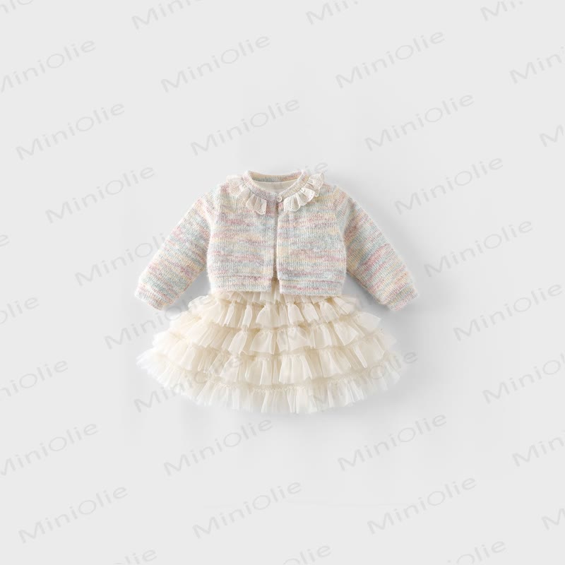 Baby Kleinkind Mädchen Einfarbig Kleid/ Bunt Strickjacke - image 1