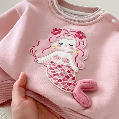 Baby Mädchen Meerjungfrauen- Blume Gesteppt - Sweatshirt in Rosa / Gestreifte Gamaschen - image 9