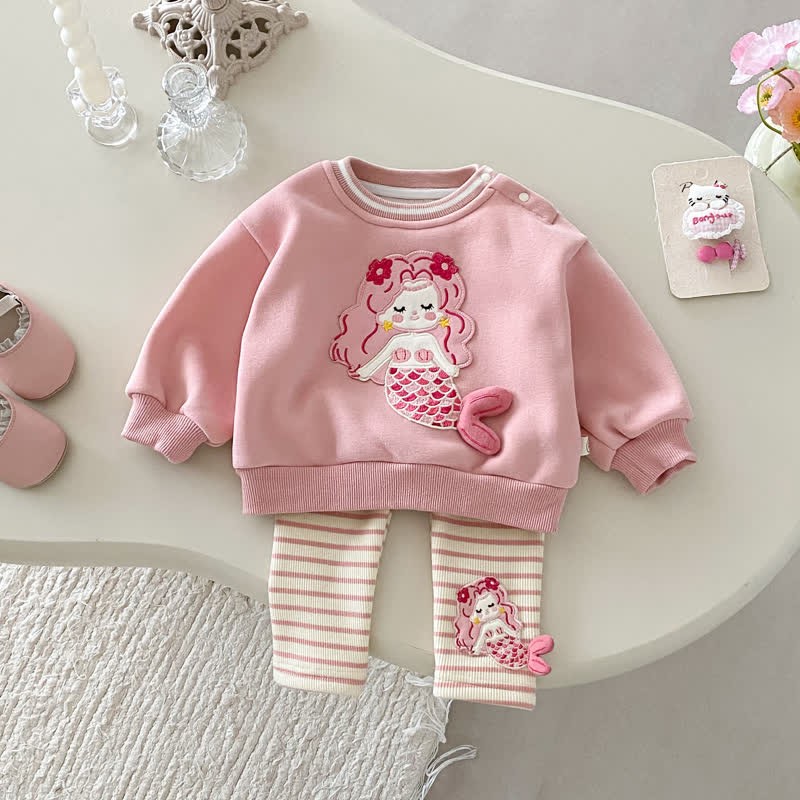 Baby Mädchen Meerjungfrauen- Blume Gesteppt - Sweatshirt in Rosa / Gestreifte Gamaschen - image 1
