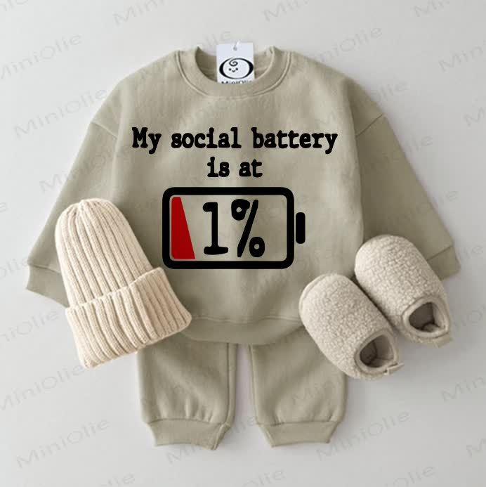 MY SOCIAL BATTERY IS AT 1% Baby 2-teiliges Grau Grün Set - Grau Grün - 2-3J - image 1