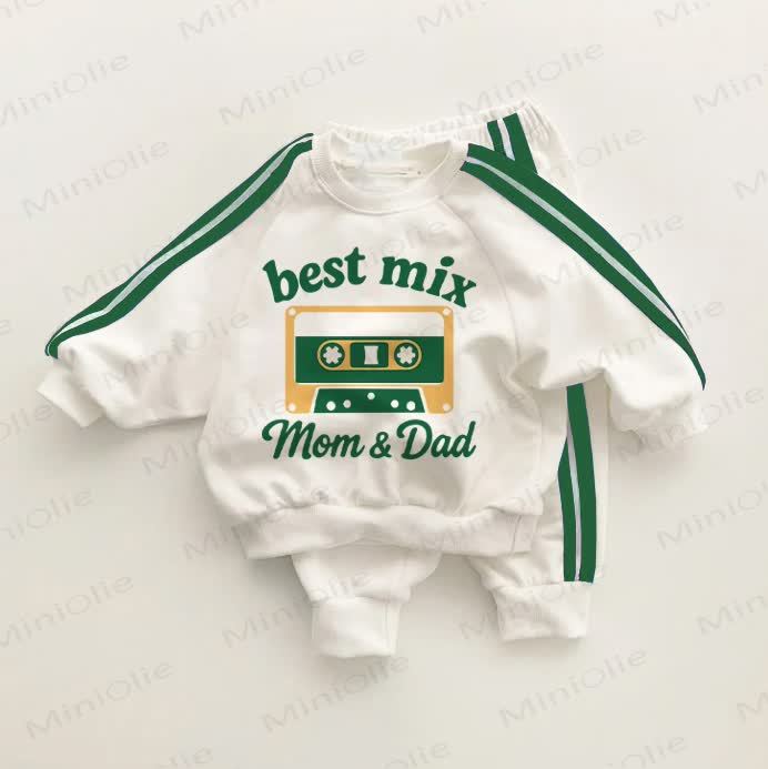 BEST MIX MOM & DAD Baby Kleinkind Grün Streifen 2-teiliges Set - Weiß&Grün - 3-5J - image 1