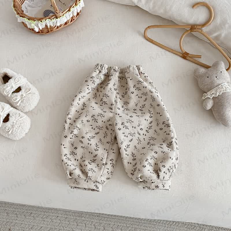 Baby Kleinkind Mädchen Cord Gesteppt Jogger Hose - Beige Blume - 5-7J - image 2