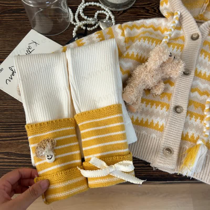 Kleinkind Kind Mädchen Gestrickt Streifen Strickjacke/ Gamaschen - Gamaschen mit Schleife - 12Y - image 2