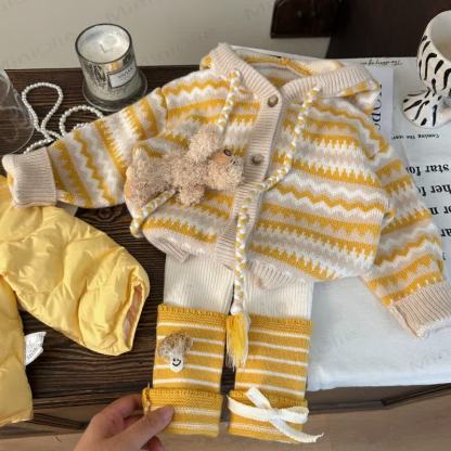 Kleinkind Kind Mädchen Gestrickt Streifen Strickjacke/ Gamaschen - 2-teiliges Set - 12Y - image 3