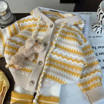 Kleinkind Kind Mädchen Gestrickt Streifen Strickjacke/ Gamaschen - Gestreifte Strickjacke - 12Y - image 1