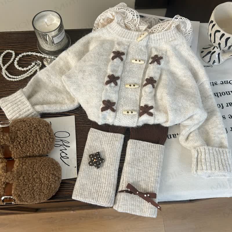 Kleinkind Kind Mädchen Lace Weiß Pullover/ Gamaschen - 2-teiliges Set - 12Y - image 1