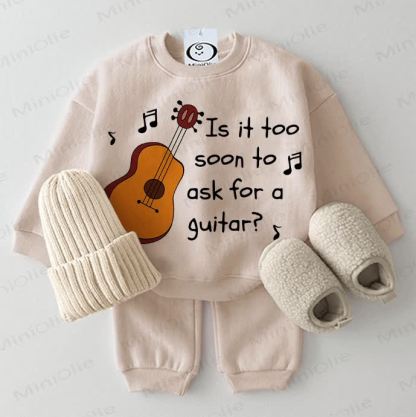 IS IT TOO SOON TO ASK FOR A GUITAR? Baby Sweatshirt 2-teiliges Beige Set - Beige - 2-3J - image 1
