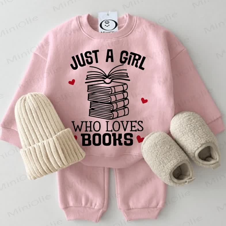 JUST A GIRL WHO LOVES BOOKS Baby Sweatshirt 2-teiliges Rosa Set - Rosa - 2-3J - image 1