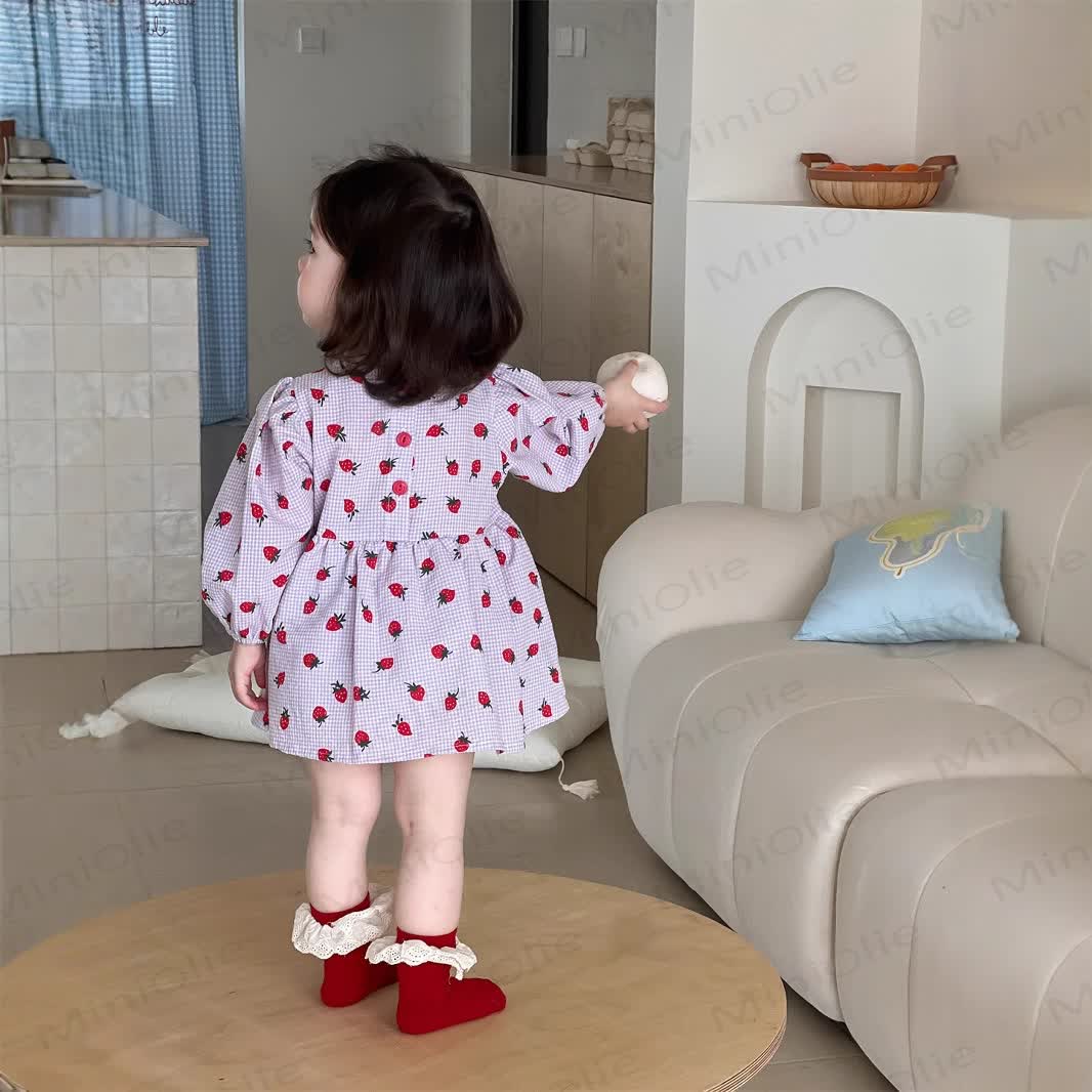 Baby Mädchen Lace Schleife Erdbeere Kleid - image 4