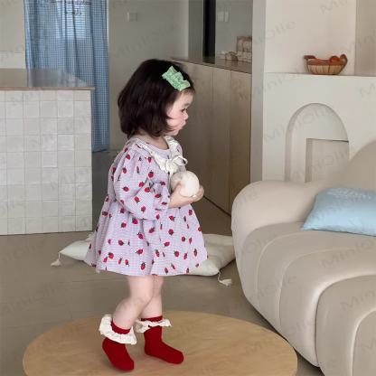 Baby Mädchen Lace Schleife Erdbeere Kleid - image 3