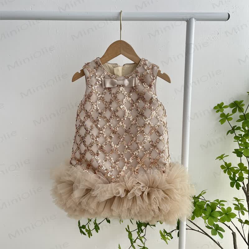 Ärmelloses Kleid mit Schleife und Pailletten für Baby und Kleinkind - Beige - 10Y - image 2