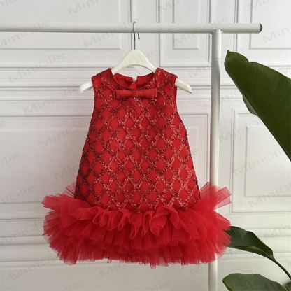 Ärmelloses Kleid mit Schleife und Pailletten für Baby und Kleinkind - Rot - 10Y - image 1