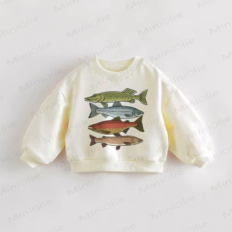 Baby Kleinkind Sweatshirt mit verschiedenen Fisch - Creme - 3-5J - image 1