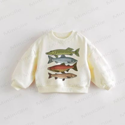 Baby Kleinkind Sweatshirt mit verschiedenen Fisch - Creme - 3-5J - image 1