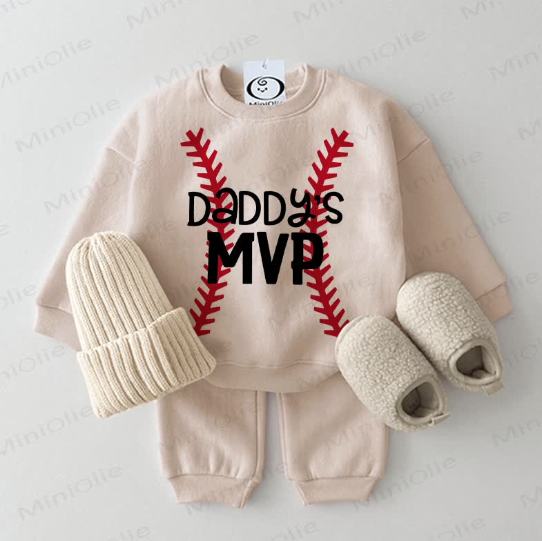DADDY'S MVP Baby -Baseball- Sweatshirt , 2-teiliges Beige Set - Beige - 2-3J - image 1
