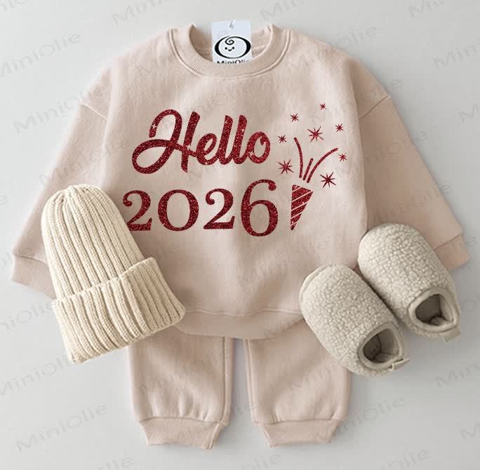 HELLO 2026 Baby Sweatshirt Set , 2-teilig , Beige - Beige - 2-3J - image 1