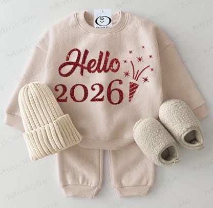HELLO 2026 Baby Sweatshirt Set , 2-teilig , Beige - Beige - 2-3J - image 1