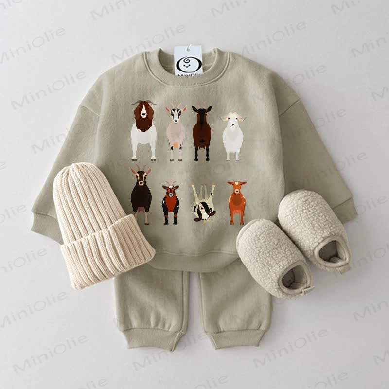 Baby Sweatshirt Set mit Ziegenmotiv, 2-teilig , Grau Grün - Grau Grün - 2-3J - image 1