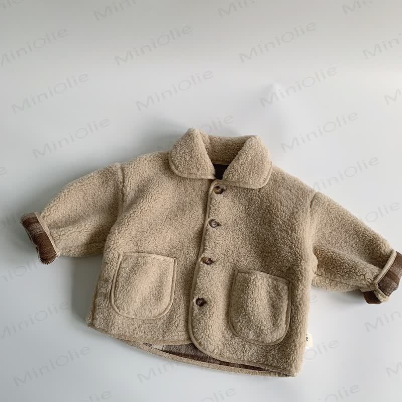  Baby Oberbekleidung aus Einfarbig Sherpa-Fleece mit Revers - Beige - 10Y - image 4