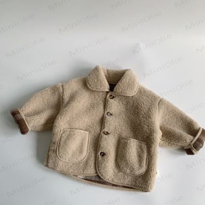  Baby Oberbekleidung aus Einfarbig Sherpa-Fleece mit Revers - Beige - 10Y - image 4