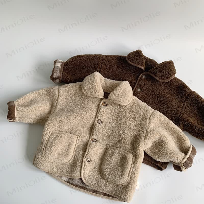  Baby Oberbekleidung aus Einfarbig Sherpa-Fleece mit Revers - image 2