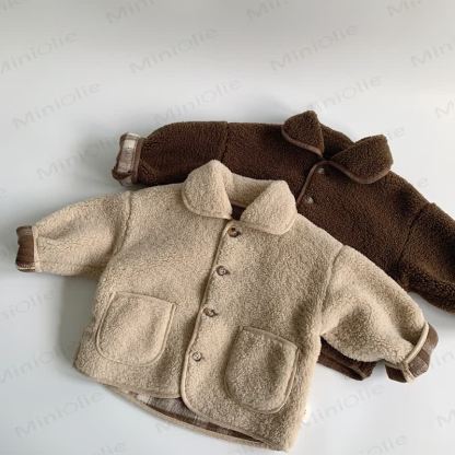  Baby Oberbekleidung aus Einfarbig Sherpa-Fleece mit Revers - image 2