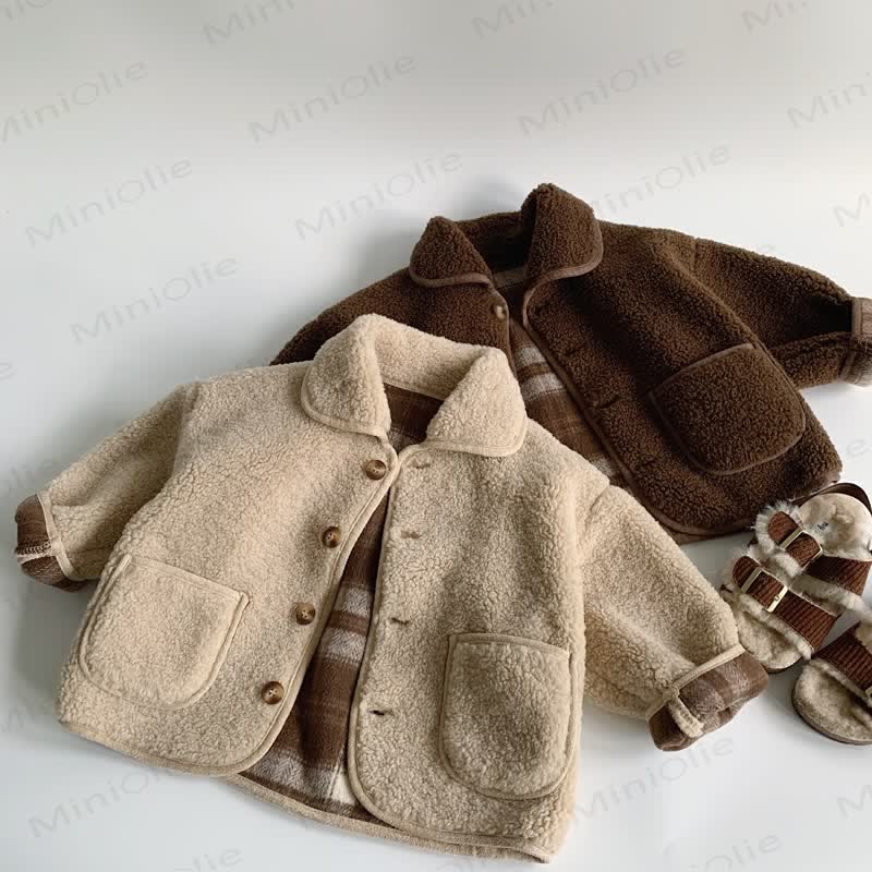 Baby Oberbekleidung aus Einfarbig Sherpa-Fleece mit Revers - image 1