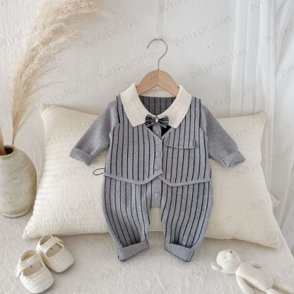 Baby Stricken im Gentleman-Stil mit Schleife - image 2