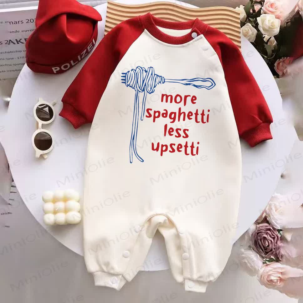 MORE SPAGHETTI LESS UPSETTI Baby Strampler, rot , mit Strampler - Rot & Weiß - 2-3J - image 1