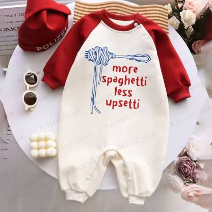 MORE SPAGHETTI LESS UPSETTI Baby Strampler, rot , mit Strampler - Rot & Weiß - 2-3J - image 1