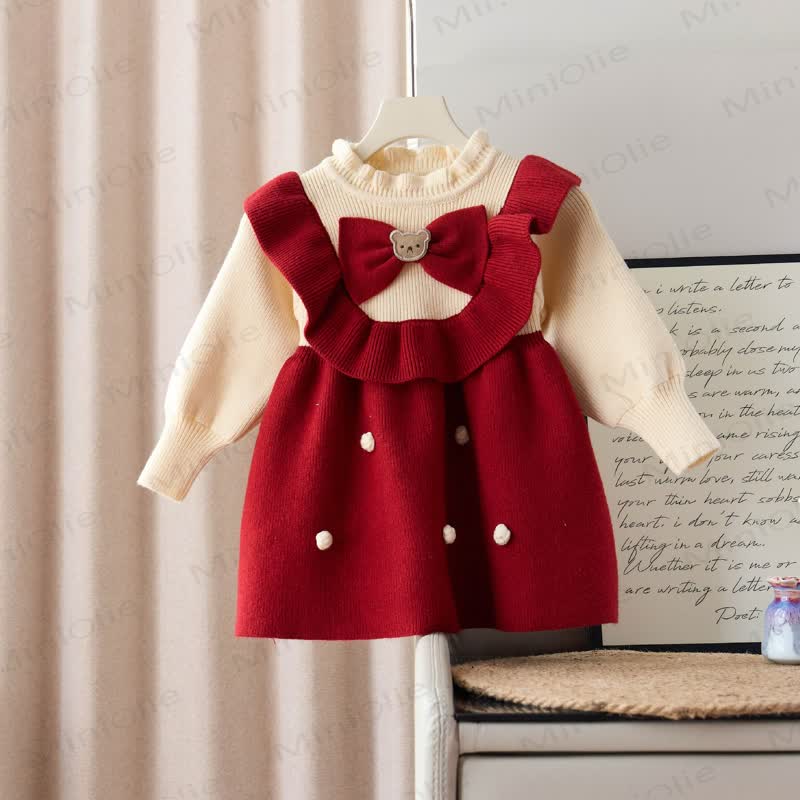 Kleinkind Kleid Schleife Stricken​ - Rot - 8Y - image 5