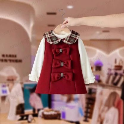 Kleid mit Schleife und Karokragen für Kleinkind Baby - Rot - 2-3J - image 1
