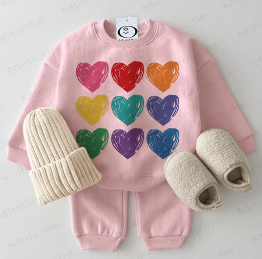 Baby Sweatshirt mit Bunt Herzen, 2-teiliges Set in Rosa - Rosa - 2-3J - image 1